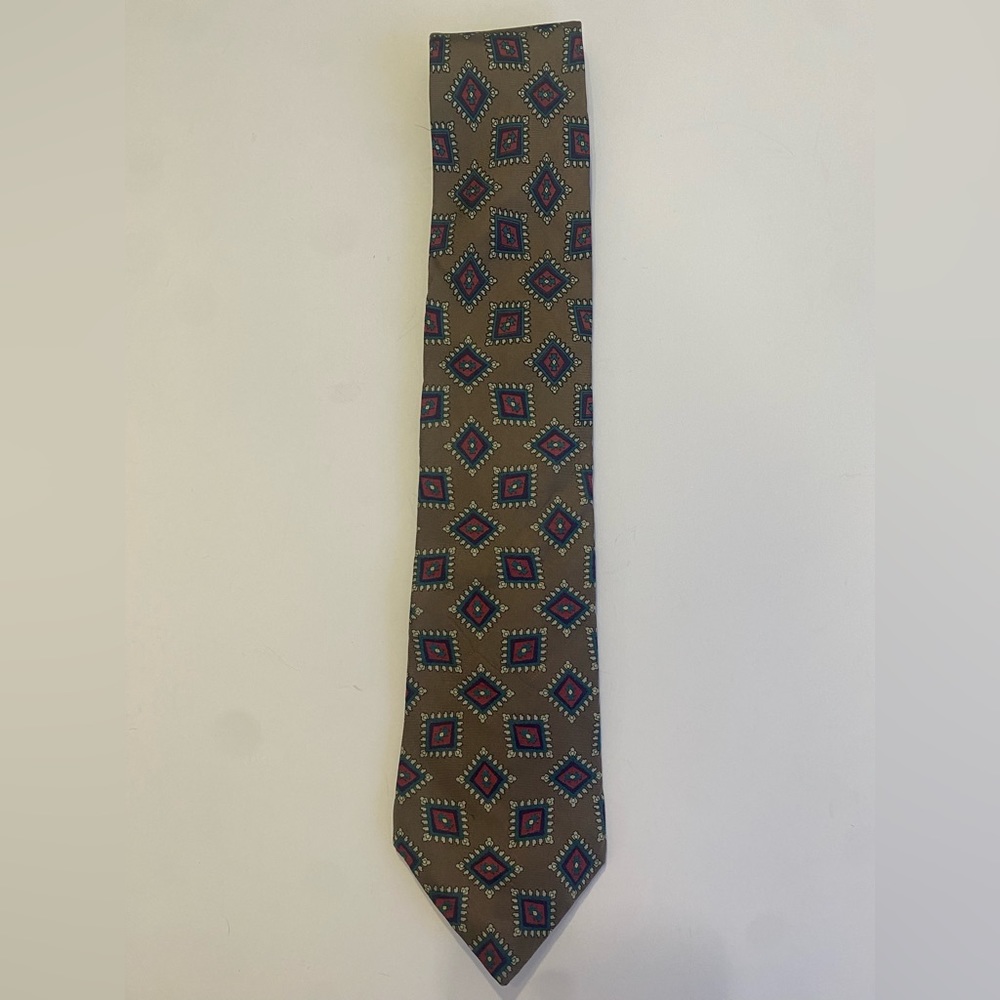 Vintage Claybrooke Brown Patterned Silk Tie